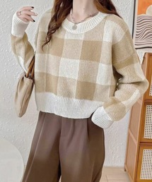 Miniministore（ミニミニストア）の「チェック柄ニット ショート丈 長袖ニット（ニット/セーター）」