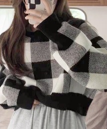 Miniministore（ミニミニストア）の「チェック柄ニット ショート丈 長袖ニット（ニット/セーター・レディース）」