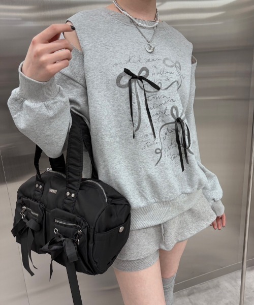 Never mind the XU / Chikashitsu+(ネバーマインド ザ エックスユー / チカシツプラス)の「【nmtc+】ribbon design sweat shirt / 【エヌエムティーシープラス】リボンデザイン長袖スウェット(スウェット・レディース・ブラック/グレー・ONE SIZE)」の18枚目の写真