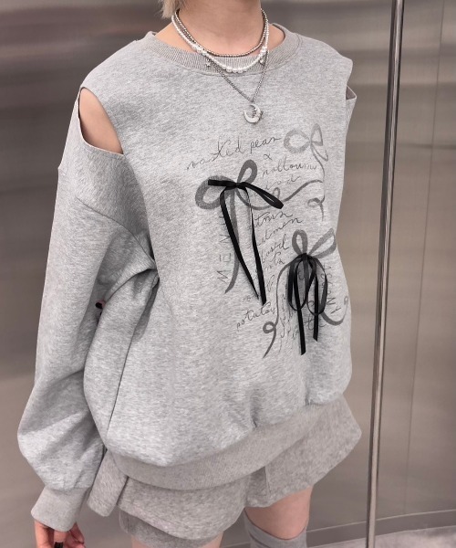 Never mind the XU / Chikashitsu+(ネバーマインド ザ エックスユー / チカシツプラス)の「【nmtc+】ribbon design sweat shirt / 【エヌエムティーシープラス】リボンデザイン長袖スウェット(スウェット・レディース・ブラック/グレー・ONE SIZE)」の21枚目の写真