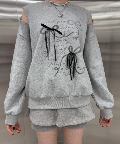 Never mind the XU / Chikashitsu+(ネバーマインド ザ エックスユー / チカシツプラス)の「【nmtc+】ribbon design sweat shirt / 【エヌエムティーシープラス】リボンデザイン長袖スウェット(スウェット・レディース・ブラック/グレー・ONE SIZE)」の19枚目の写真