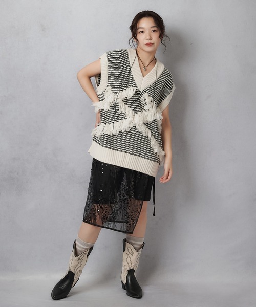 Lull（ルル）の「【Lull / ルル】モノトーンフリンジニットベスト（ベスト・レディース・オフホワイト/杢グレー・ONESIZE）」の12枚目の写真