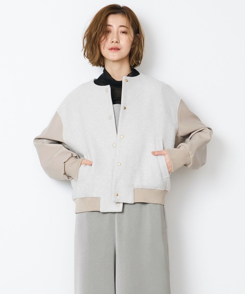 マイカアンドディール　ウールドッキングスリーブ ノーカラーブルゾン MICA&DEAL（マイカ＆ディール）の「ドッキングスリーブノー