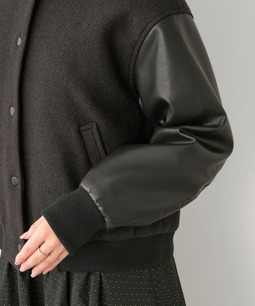 マイカアンドディール　ウールドッキングスリーブ ノーカラーブルゾン MICA&DEAL（マイカ＆ディール）の「ドッキングスリーブノー