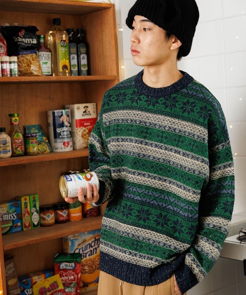 niko and...（ニコアンド）の「レトロフェアアイルニットプルオーバー（ニット/セーター・メンズ・ブラウン/グリーン/ベージュ・MEDIUM/LARGE）」の3枚目の写真