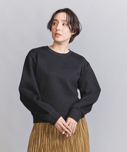 BEAUTY&YOUTH UNITED ARROWS - ラメダンボールクルーネックトップス ブラック BEAUTY&YOUTH UNITED ARROWS（ビューティーアンドユースユナイテッド