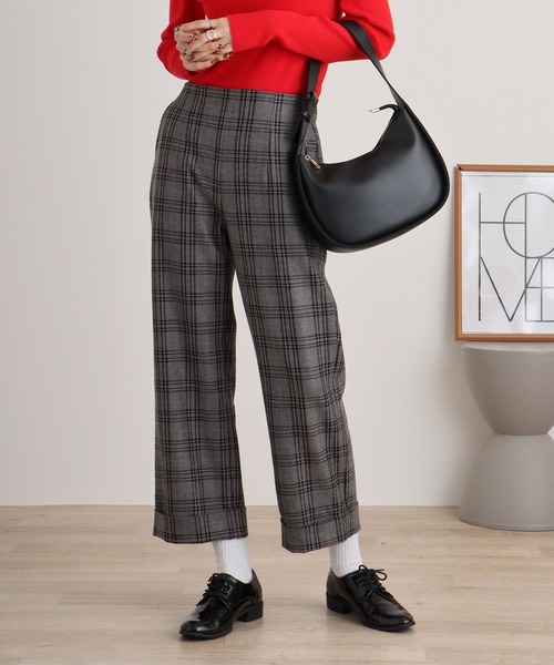 【セール】両面起毛ストレッチ 裾W仕上げチェックパンツ（スラックス）｜FUNALIVE（ファンアライブ） 8,800円