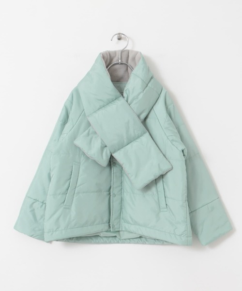 セール】『洗濯可/撥水』マフラー付き中綿ノーカラージャケット(KIDS