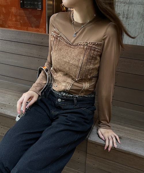 ROGER AND RAW(ロジャーアンドロウ)の「ヒョウ柄レイヤード風デニムパンツ(デニムパンツ・レディース・ブラック・MEDIUM/SMALL)」の2枚目の写真