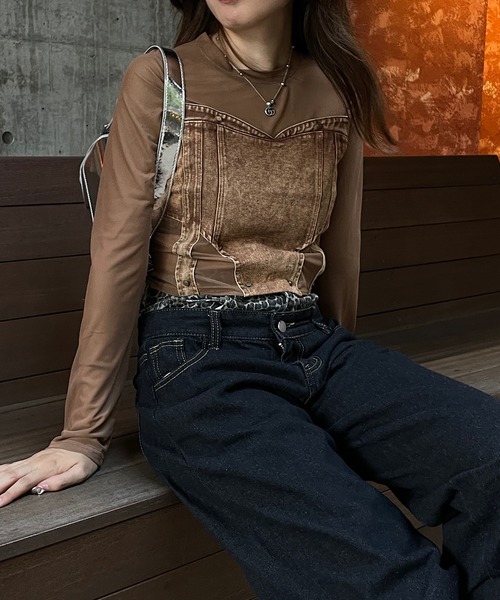 ROGER AND RAW(ロジャーアンドロウ)の「ヒョウ柄レイヤード風デニムパンツ(デニムパンツ・レディース・ブラック・MEDIUM/SMALL)」の3枚目の写真