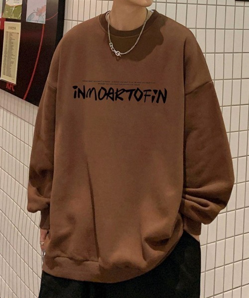 NOWLE（ノウル）の「【NOWLE】ルーズシルエット フロントロゴ 裏起毛 スウェット/トレーナー（スウェット・メンズ・ホワイト/グレー/ブラウン/ブラック/ダークグレー・MEDIUM/LARGE/X-LARGE）」の5枚目の写真