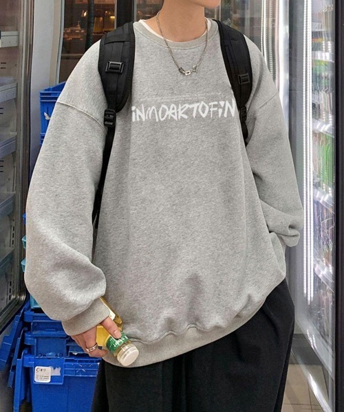 NOWLE（ノウル）の「【NOWLE】ルーズシルエット フロントロゴ 裏起毛 スウェット/トレーナー（スウェット・メンズ・ホワイト/グレー/ブラウン/ブラック/ダークグレー・MEDIUM/LARGE/X-LARGE）」の4枚目の写真
