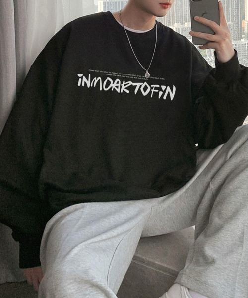 NOWLE（ノウル）の「【NOWLE】ルーズシルエット フロントロゴ 裏起毛 スウェット/トレーナー（スウェット・メンズ・ホワイト/グレー/ブラウン/ブラック/ダークグレー・MEDIUM/LARGE/X-LARGE）」の3枚目の写真