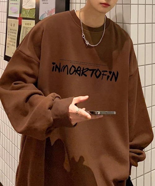 NOWLE（ノウル）の「【NOWLE】ルーズシルエット フロントロゴ 裏起毛 スウェット/トレーナー（スウェット・メンズ・ホワイト/グレー/ブラウン/ブラック/ダークグレー・MEDIUM/LARGE/X-LARGE）」の6枚目の写真