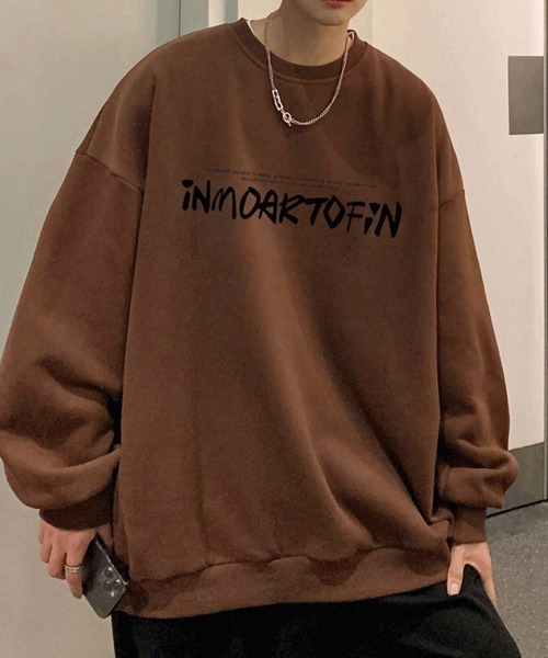 NOWLE（ノウル）の「【NOWLE】ルーズシルエット フロントロゴ 裏起毛 スウェット/トレーナー（スウェット・メンズ・ホワイト/グレー/ブラウン/ブラック/ダークグレー・MEDIUM/LARGE/X-LARGE）」の7枚目の写真