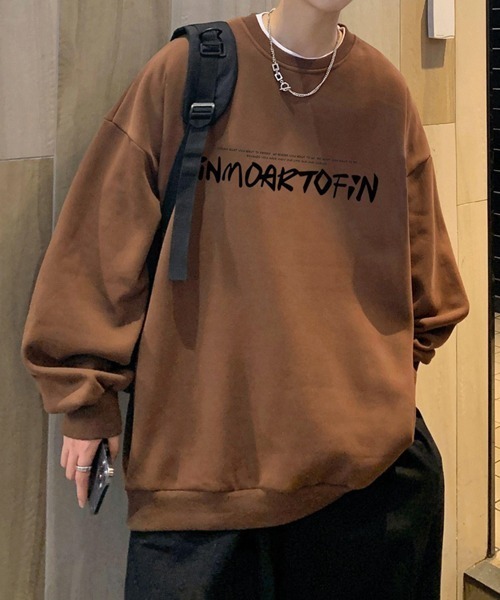 NOWLE（ノウル）の「【NOWLE】ルーズシルエット フロントロゴ 裏起毛 スウェット/トレーナー（スウェット・メンズ・ホワイト/グレー/ブラウン/ブラック/ダークグレー・MEDIUM/LARGE/X-LARGE）」の9枚目の写真