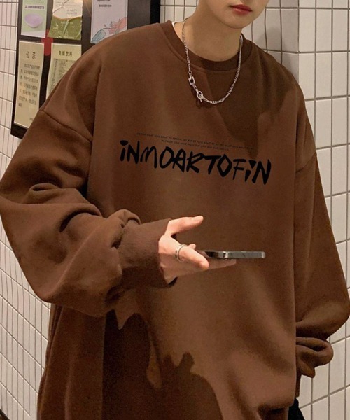 NOWLE（ノウル）の「【NOWLE】ルーズシルエット フロントロゴ 裏起毛 スウェット/トレーナー（スウェット・メンズ・ホワイト/グレー/ブラウン/ブラック/ダークグレー・MEDIUM/LARGE/X-LARGE）」の10枚目の写真