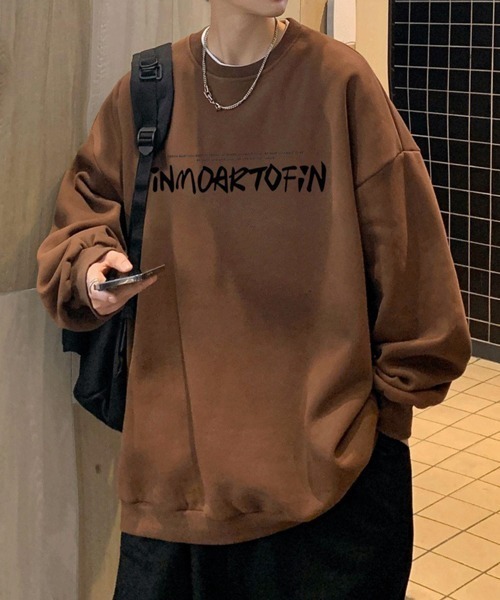 NOWLE（ノウル）の「【NOWLE】ルーズシルエット フロントロゴ 裏起毛 スウェット/トレーナー（スウェット・メンズ・ホワイト/グレー/ブラウン/ブラック/ダークグレー・MEDIUM/LARGE/X-LARGE）」の11枚目の写真