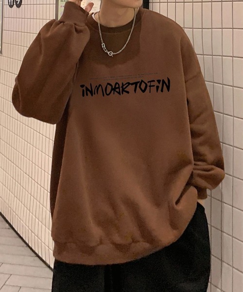 NOWLE（ノウル）の「【NOWLE】ルーズシルエット フロントロゴ 裏起毛 スウェット/トレーナー（スウェット・メンズ・ホワイト/グレー/ブラウン/ブラック/ダークグレー・MEDIUM/LARGE/X-LARGE）」の12枚目の写真