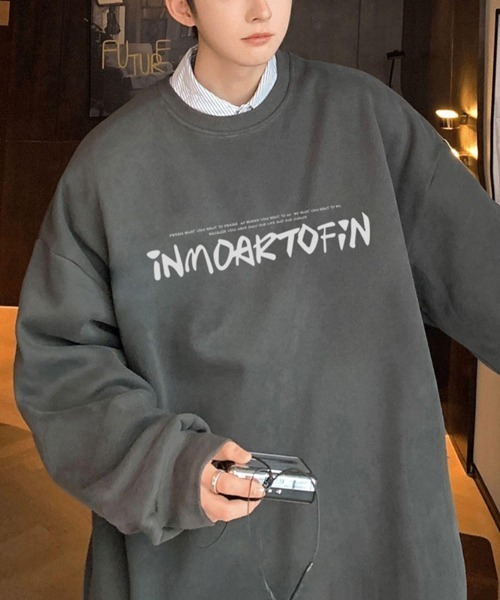 NOWLE（ノウル）の「【NOWLE】ルーズシルエット フロントロゴ 裏起毛 スウェット/トレーナー（スウェット・メンズ・ホワイト/グレー/ブラウン/ブラック/ダークグレー・MEDIUM/LARGE/X-LARGE）」の13枚目の写真