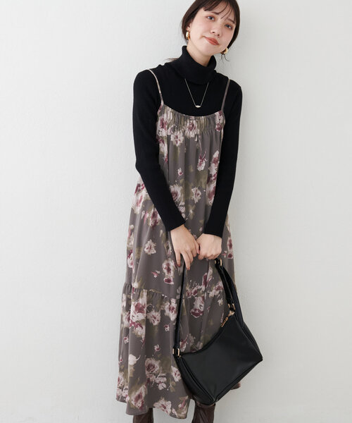 natural couture(ナチュラルクチュール)の「【mamamo】フロントシャーリングキャミワンピース(ワンピース・レディース・その他1/ブラウン/ブラック・FREE)」の3枚目の写真