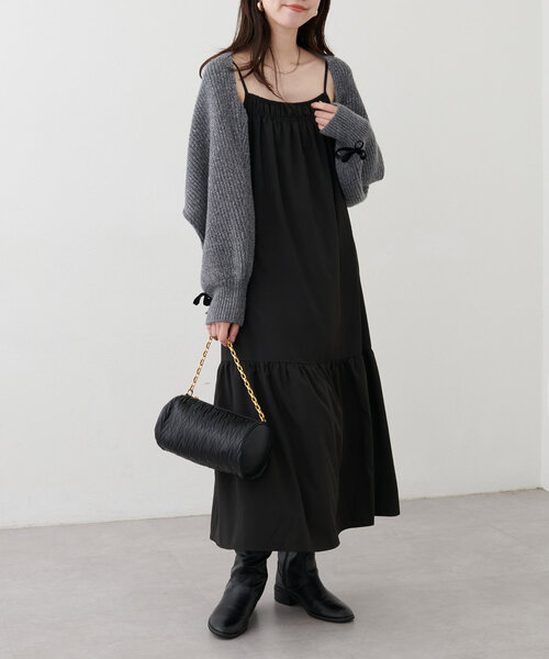 natural couture(ナチュラルクチュール)の「【mamamo】フロントシャーリングキャミワンピース(ワンピース・レディース・その他1/ブラウン/ブラック・FREE)」の2枚目の写真