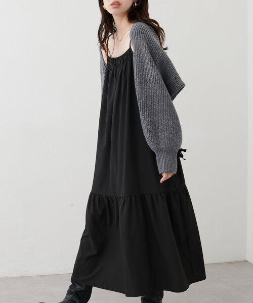 natural couture(ナチュラルクチュール)の「【mamamo】フロントシャーリングキャミワンピース(ワンピース・レディース・その他1/ブラウン/ブラック・FREE)」の5枚目の写真