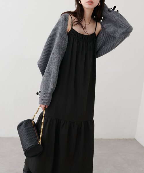 natural couture(ナチュラルクチュール)の「【mamamo】フロントシャーリングキャミワンピース(ワンピース・レディース・その他1/ブラウン/ブラック・FREE)」の6枚目の写真