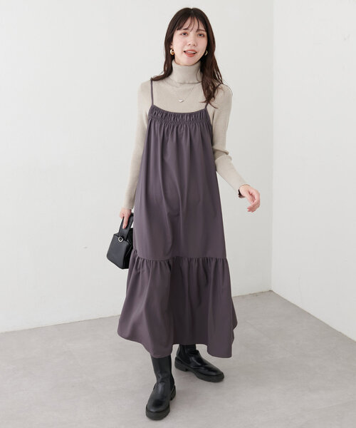natural couture(ナチュラルクチュール)の「【mamamo】フロントシャーリングキャミワンピース(ワンピース・レディース・その他1/ブラウン/ブラック・FREE)」の7枚目の写真