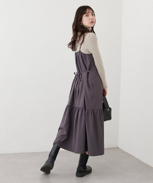natural couture(ナチュラルクチュール)の「【mamamo】フロントシャーリングキャミワンピース(ワンピース・レディース・その他1/ブラウン/ブラック・FREE)」の8枚目の写真