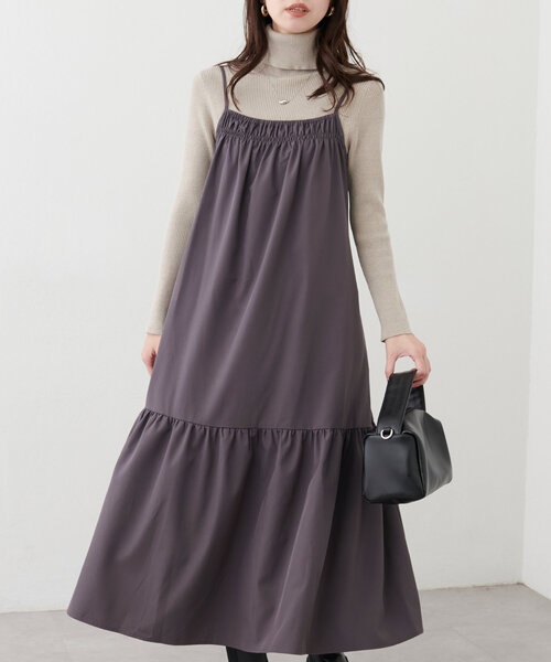 natural couture(ナチュラルクチュール)の「【mamamo】フロントシャーリングキャミワンピース(ワンピース・レディース・その他1/ブラウン/ブラック・FREE)」の9枚目の写真