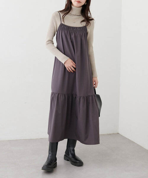 natural couture(ナチュラルクチュール)の「【mamamo】フロントシャーリングキャミワンピース(ワンピース・レディース・その他1/ブラウン/ブラック・FREE)」の10枚目の写真