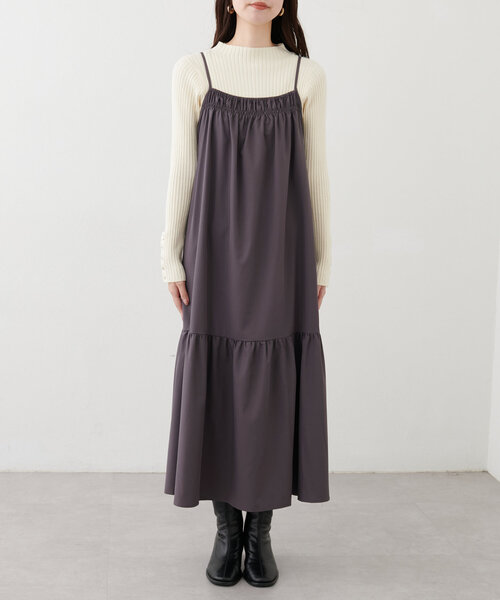 natural couture(ナチュラルクチュール)の「【mamamo】フロントシャーリングキャミワンピース(ワンピース・レディース・その他1/ブラウン/ブラック・FREE)」の14枚目の写真