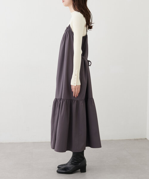 natural couture(ナチュラルクチュール)の「【mamamo】フロントシャーリングキャミワンピース(ワンピース・レディース・その他1/ブラウン/ブラック・FREE)」の15枚目の写真