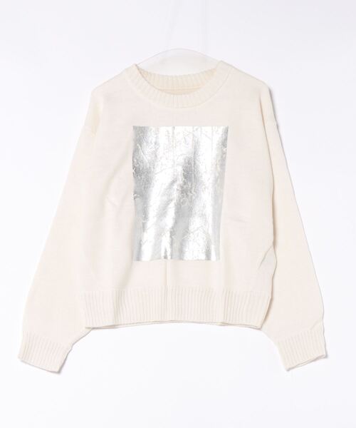 STYLEBLOCK（スタイルブロック）の「アクリルバルキー箔プリントニットプルオーバー（ニット/セーター・レディース・ブラック/チャコールグレー/ホワイト・M）」の2枚目の写真