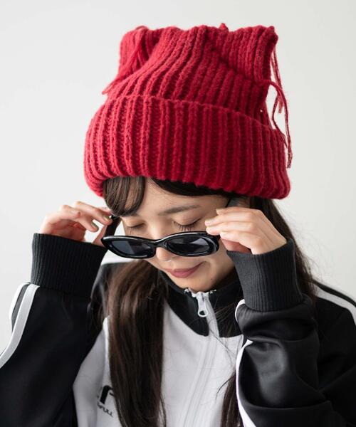 WEGO（ウィゴー）の「WEGO/ローゲージネコミミニットキャップ（ニットキャップ/ビーニー・レディース・ブラウン/レッド/ブラック/グレー・FREE）」の4枚目の写真
