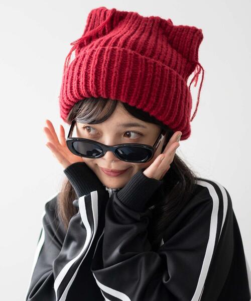 WEGO（ウィゴー）の「WEGO/ローゲージネコミミニットキャップ（ニットキャップ/ビーニー・レディース・ブラウン/レッド/ブラック/グレー・FREE）」の9枚目の写真