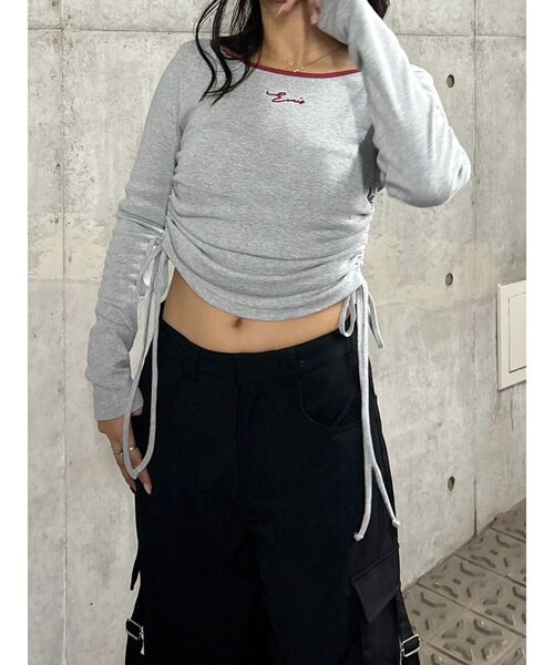 EVRIS（エヴリス）の「サイドドロストワンポイントショートトップス（Tシャツ/カットソー・レディース・ブラック/ホワイト/グレー・FREE）」の11枚目の写真