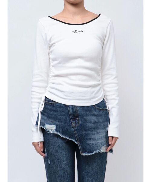 EVRIS（エヴリス）の「サイドドロストワンポイントショートトップス（Tシャツ/カットソー・レディース・ブラック/ホワイト/グレー・FREE）」の15枚目の写真
