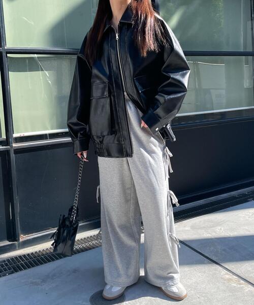 WEGO（ウィゴー）の「WEGO/裏起毛サイドリボンスウェットパンツ（スウェットパンツ・レディース・ブラック/杢グレー・FREE）」の4枚目の写真