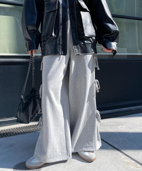 WEGO（ウィゴー）の「WEGO/裏起毛サイドリボンスウェットパンツ（スウェットパンツ・レディース・ブラック/杢グレー・FREE）」の9枚目の写真