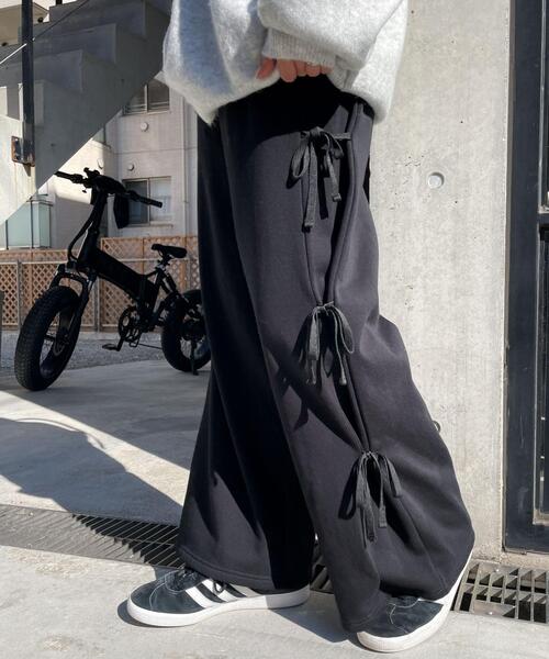 WEGO（ウィゴー）の「WEGO/裏起毛サイドリボンスウェットパンツ（スウェットパンツ・レディース・ブラック/杢グレー・FREE）」の6枚目の写真