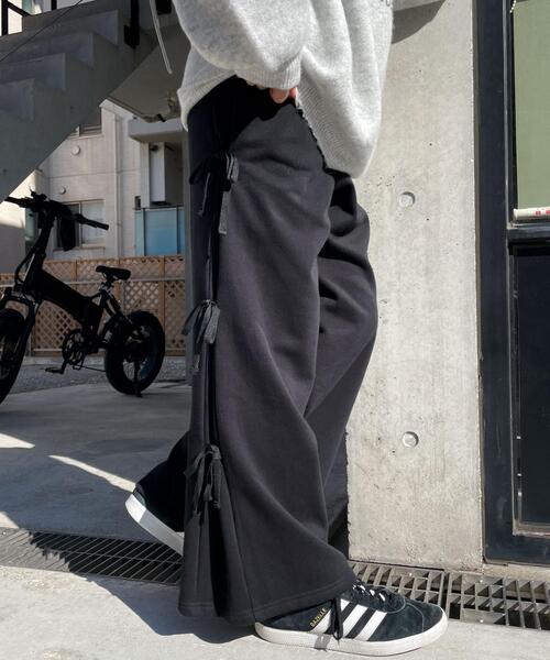 WEGO（ウィゴー）の「WEGO/裏起毛サイドリボンスウェットパンツ（スウェットパンツ・レディース・ブラック/杢グレー・FREE）」の7枚目の写真