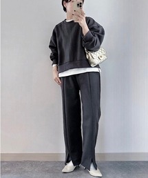 【低身長さんサイズ】【caho146cmコラボ】original裏起毛スウェット美ラインスリットパンツ