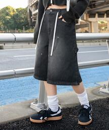 WEGO | WEGO/【25年春夏新作】ウエストドロストダブルニーバギーハーフパンツ(デニムパンツ)