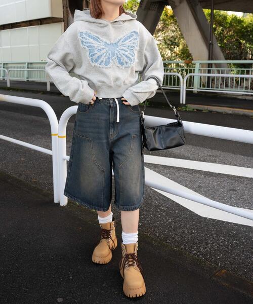 WEGO（ウィゴー）の「WEGO/ウエストドロストダブルニーバギーハーフパンツ（デニムパンツ・レディース・ブラック/コバルトブルー/ベージュ系その他・SMALL/MEDIUM）」の6枚目の写真