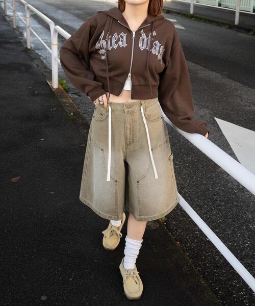 WEGO（ウィゴー）の「WEGO/ウエストドロストダブルニーバギーハーフパンツ（デニムパンツ・レディース・ブラック/コバルトブルー/ベージュ系その他・SMALL/MEDIUM）」の5枚目の写真