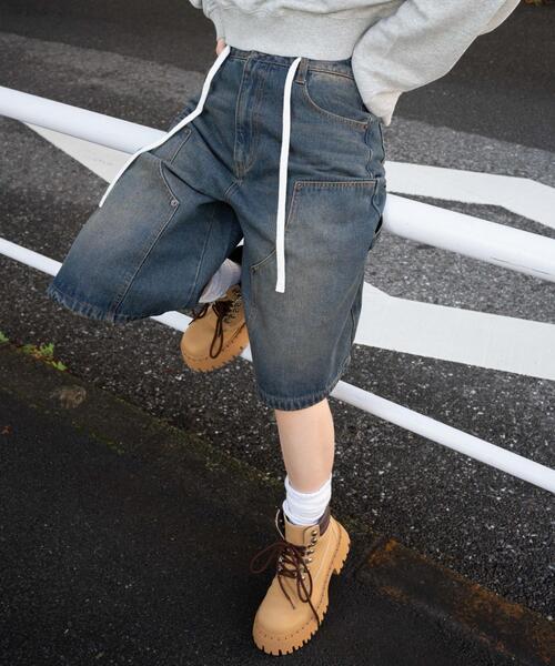 WEGO（ウィゴー）の「WEGO/ウエストドロストダブルニーバギーハーフパンツ（デニムパンツ・レディース・ブラック/コバルトブルー/ベージュ系その他・SMALL/MEDIUM）」の19枚目の写真