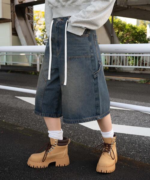 WEGO（ウィゴー）の「WEGO/ウエストドロストダブルニーバギーハーフパンツ（デニムパンツ・レディース・ブラック/コバルトブルー/ベージュ系その他・SMALL/MEDIUM）」の20枚目の写真