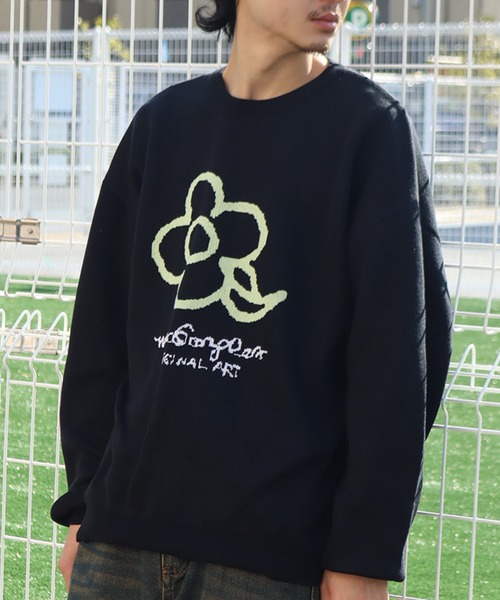 Mark Gonzales（マーク・ゴンザレス）の「【Mark Gonzales/マーク ゴンザレス】アートワークデザイン ジャガードニット クルーネック（ニット/セーター・メンズ・ネイビー系2/ブラック系4/アイボリー系3/アイボリー系2/ブラック系2/アイボリー系4/ネイビー系1/アイボリー系1/ブラック系3/ブラック系1/ダークグリーン系2/ダークグリーン系1・M/XL/L）」の3枚目の写真